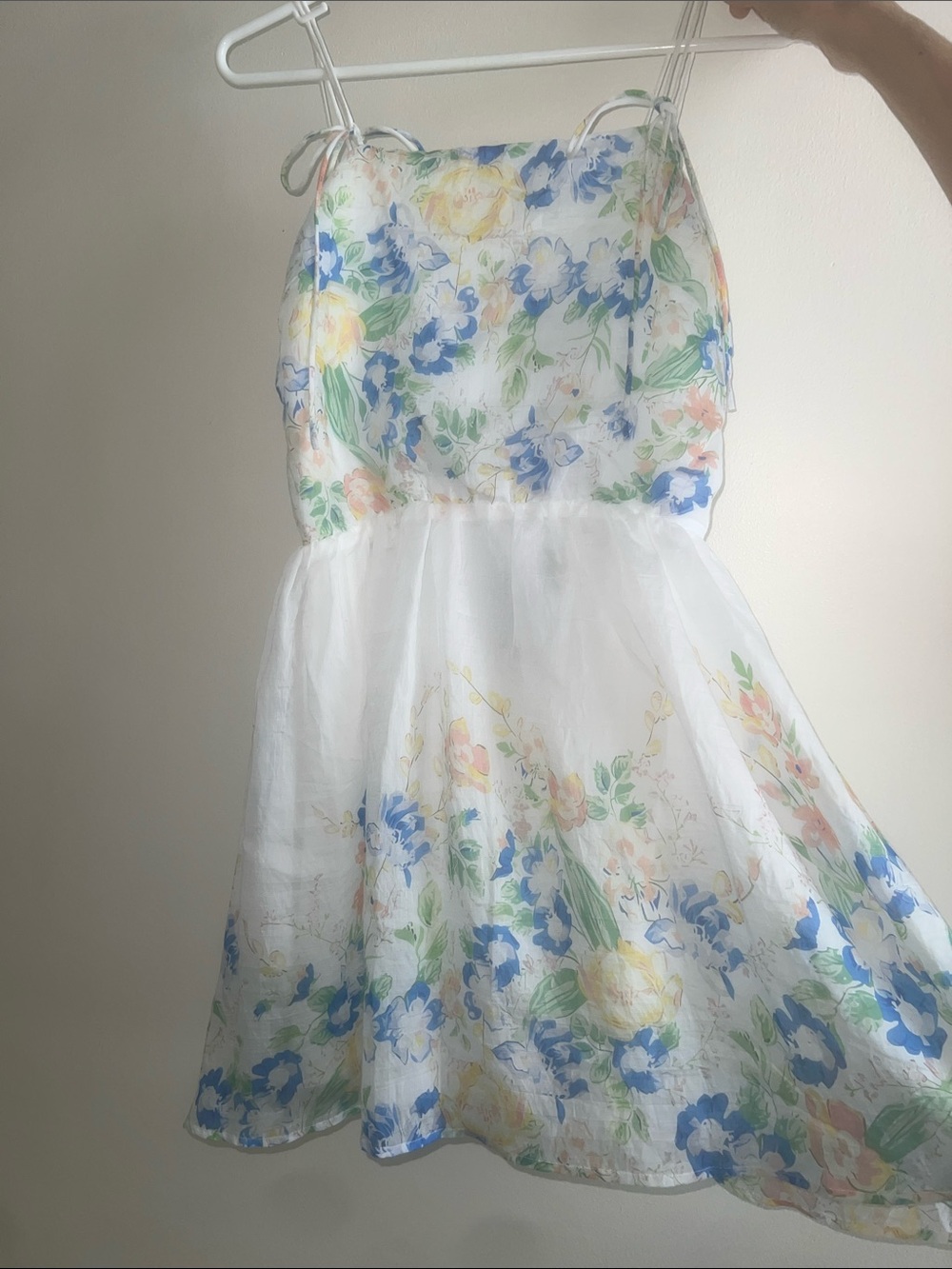 En Saison White Floral Sundress with Blue and Yellow Blooms